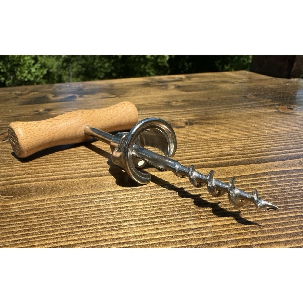 Vintage Wood Handle Bell Corkscrew Wine Bottle Opener Barware Tool